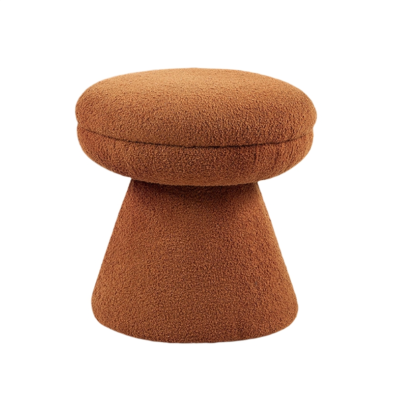 Xyna Mushroom-shaped Ottoman Stool- Pedestal Base- Saddle Brown Fabric