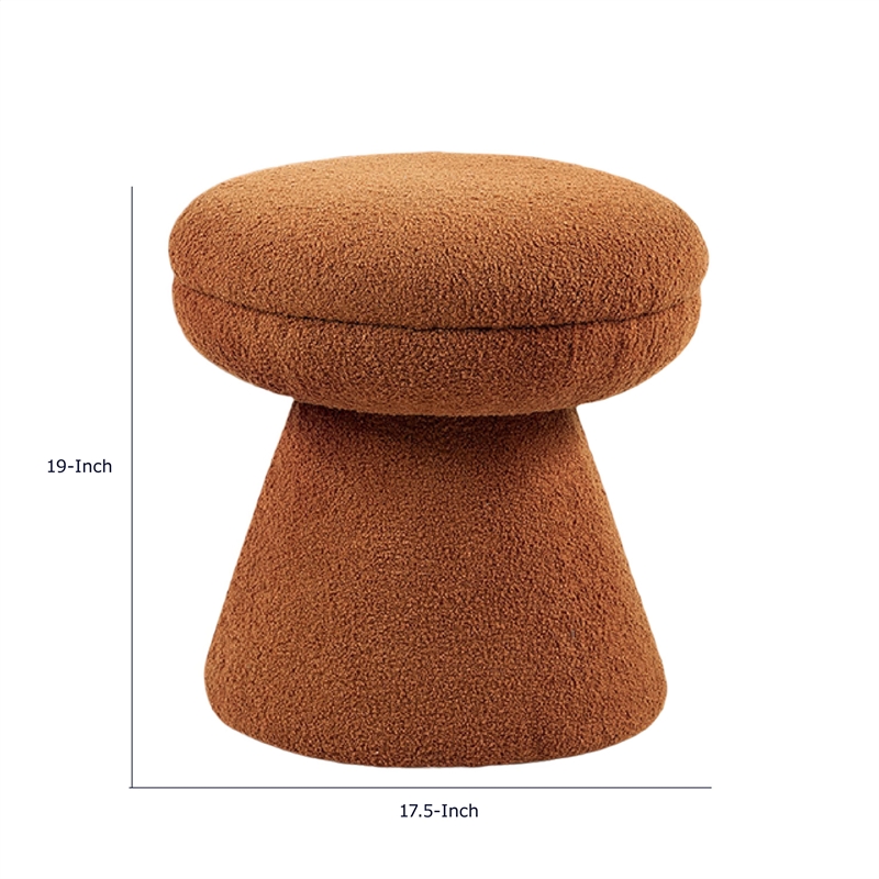 Xyna Mushroom-shaped Ottoman Stool- Pedestal Base- Saddle Brown Fabric