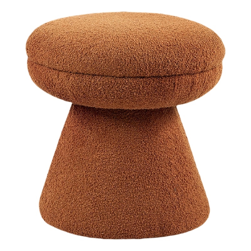 Xyna Mushroom-shaped Ottoman Stool- Pedestal Base- Saddle Brown Fabric