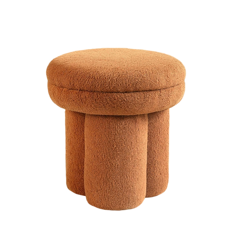Ian Ottoman Stool- Mushroom-like Design- Pedestal Base- Brown Fabric
