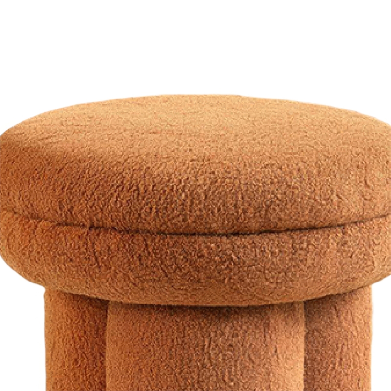 Ian Ottoman Stool- Mushroom-like Design- Pedestal Base- Brown Fabric