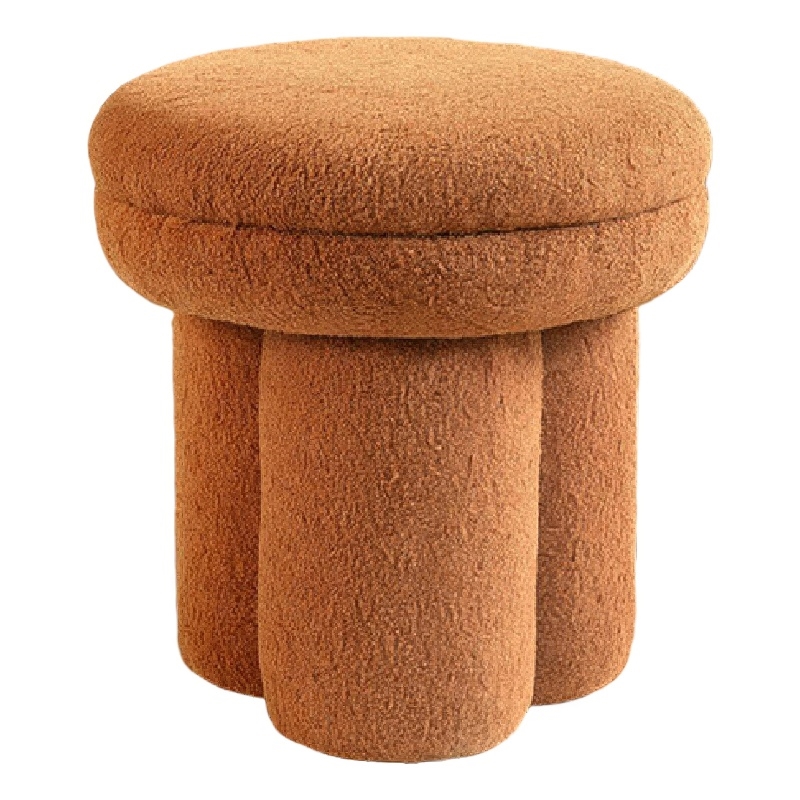 Ian Ottoman Stool- Mushroom-like Design- Pedestal Base- Brown Fabric