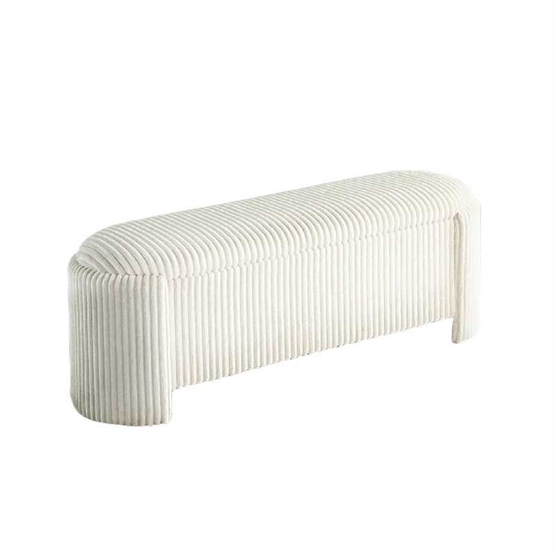 Greta Storage Bench with Ribbed Design- Hidden Storage- White Corduroy
