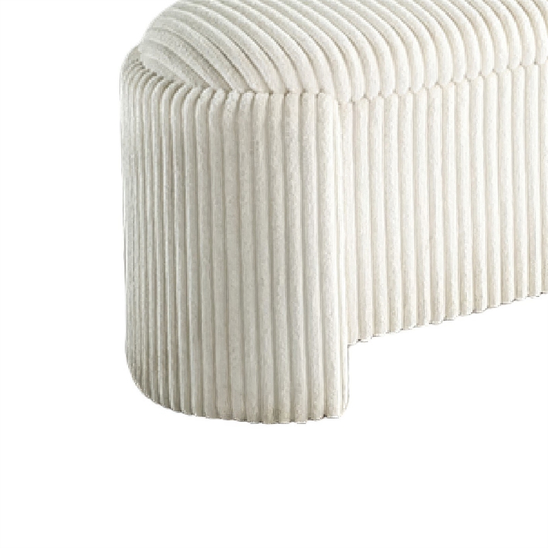 Greta Storage Bench with Ribbed Design- Hidden Storage- White Corduroy