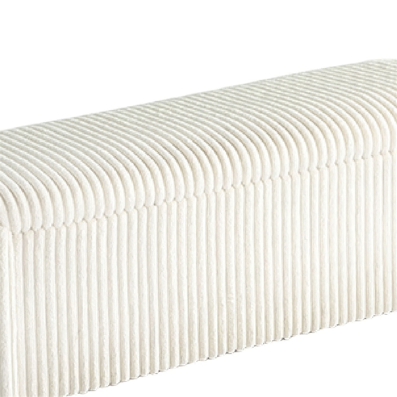 Greta Storage Bench with Ribbed Design- Hidden Storage- White Corduroy