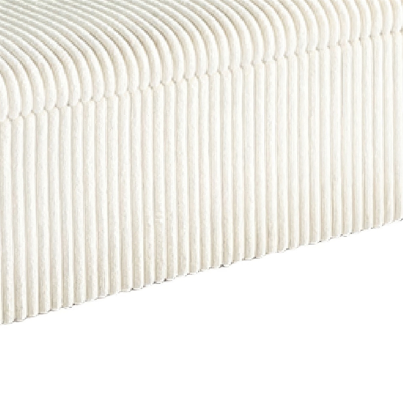 Greta Storage Bench with Ribbed Design- Hidden Storage- White Corduroy