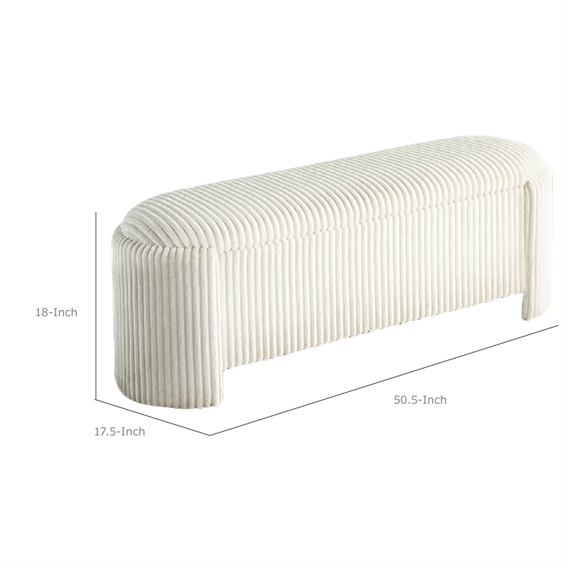 Greta Storage Bench with Ribbed Design- Hidden Storage- White Corduroy