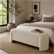 Greta Storage Bench with Ribbed Design- Hidden Storage- White Corduroy