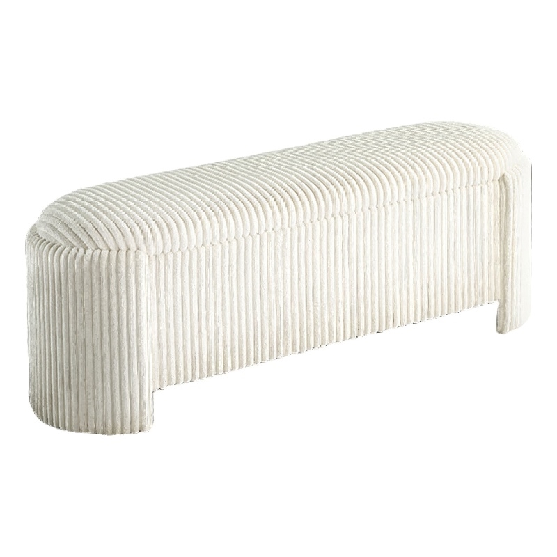 Greta Storage Bench with Ribbed Design- Hidden Storage- White Corduroy