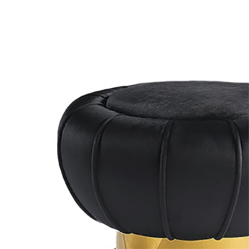 Penny Ottoman Stool with Gold Metal Trim- Bow-Tie Spool- Black Velvet