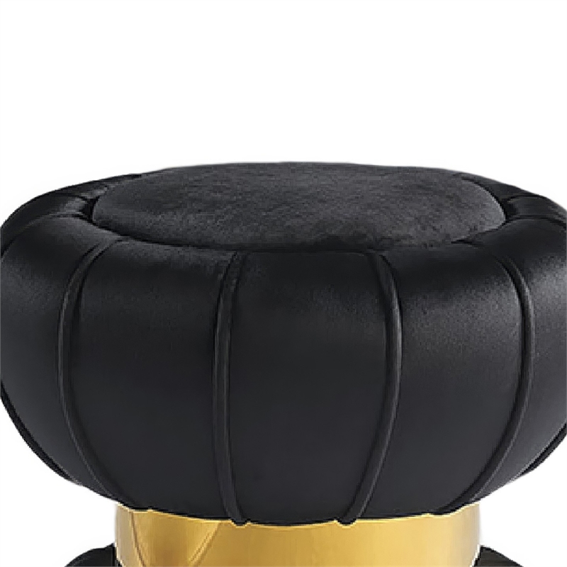 Penny Ottoman Stool with Gold Metal Trim- Bow-Tie Spool- Black Velvet