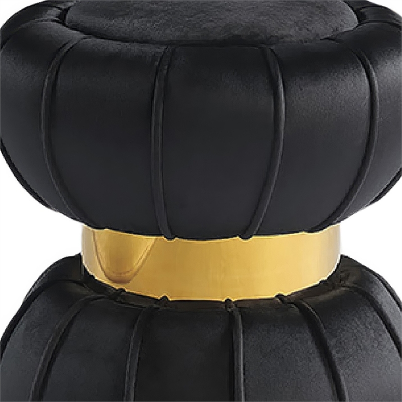 Penny Ottoman Stool with Gold Metal Trim- Bow-Tie Spool- Black Velvet