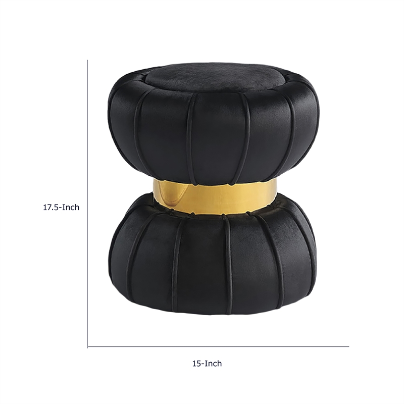 Penny Ottoman Stool with Gold Metal Trim- Bow-Tie Spool- Black Velvet