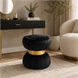 Penny Ottoman Stool with Gold Metal Trim- Bow-Tie Spool- Black Velvet
