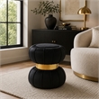Penny Ottoman Stool with Gold Metal Trim- Bow-Tie Spool- Black Velvet