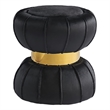 Penny Ottoman Stool with Gold Metal Trim- Bow-Tie Spool- Black Velvet