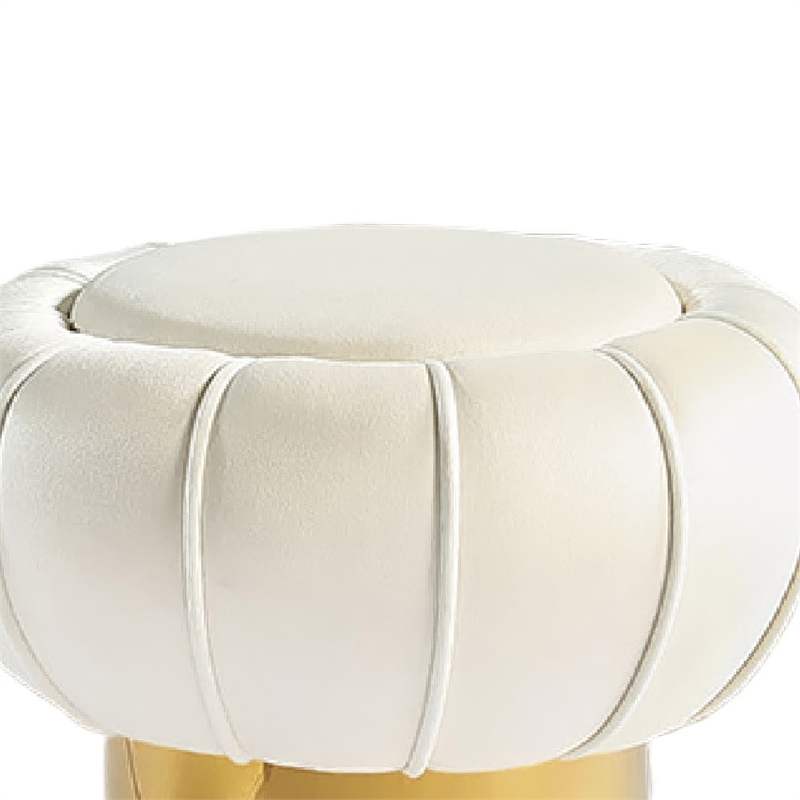 Penny Ottoman Stool with Gold Metal Trim- Bow-Tie Design- White Velvet