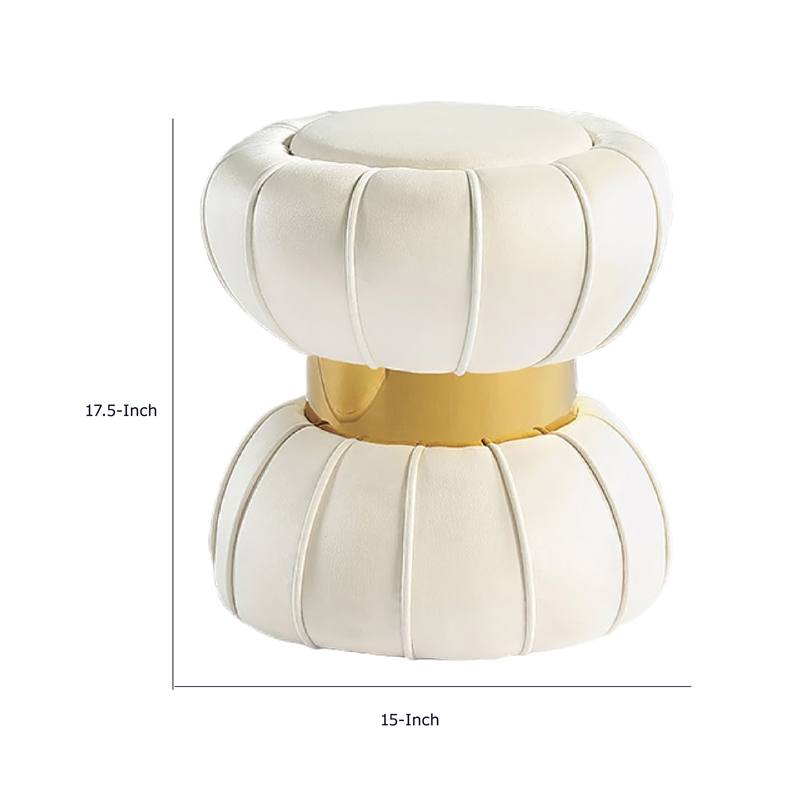 Penny Ottoman Stool with Gold Metal Trim- Bow-Tie Design- White Velvet