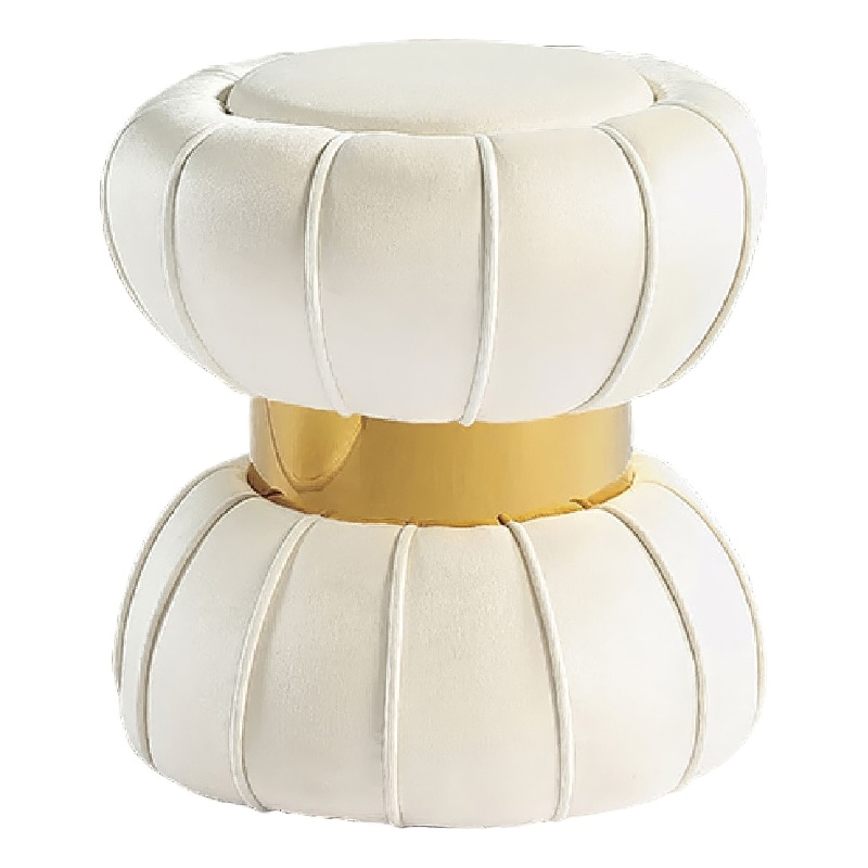 Penny Ottoman Stool with Gold Metal Trim- Bow-Tie Design- White Velvet