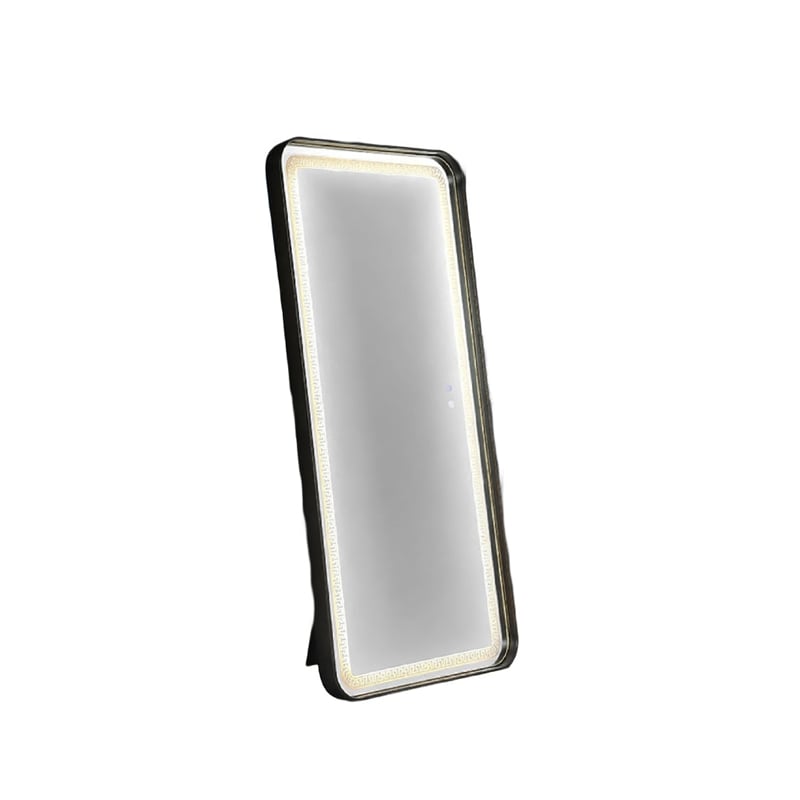 Madie Floor Mirror with LED Lights- Bluetooth Speaker- Black Metal 32x71