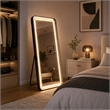 Madie Floor Mirror with LED Lights- Bluetooth Speaker- Black Metal 32x71