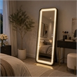 Madie Floor Mirror with LED Lights- Bluetooth Speaker- Black Metal 32x71