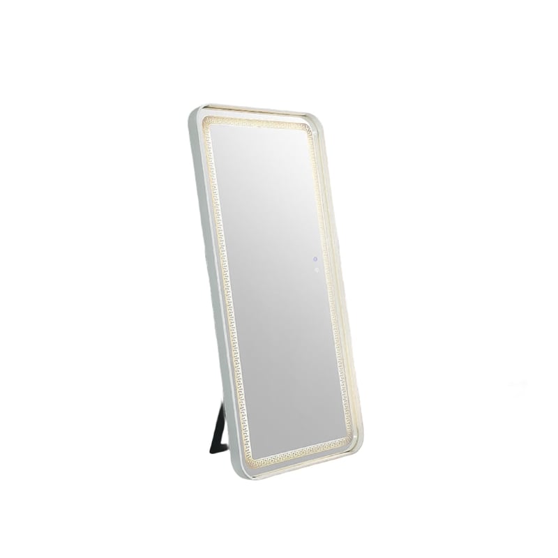 Madie Floor Mirror with LED Lights- Bluetooth Speaker- White Metal 32x71