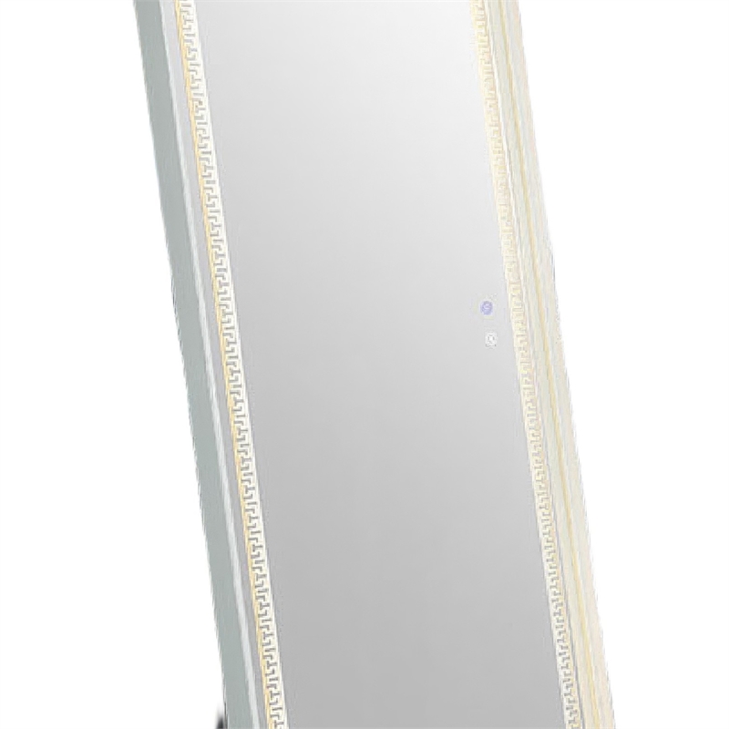 Madie Floor Mirror with LED Lights- Bluetooth Speaker- White Metal 32x71
