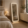 Madie Floor Mirror with LED Lights- Bluetooth Speaker- White Metal 32x71