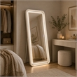 Madie Floor Mirror with LED Lights- Bluetooth Speaker- White Metal 32x71