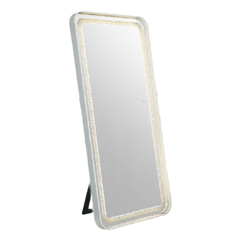 Madie Floor Mirror with LED Lights- Bluetooth Speaker- White Metal 32x71