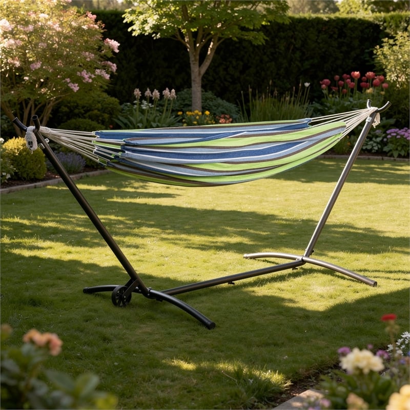 Joena Outdoor Hammock Stand with Angled Frame- Black Steel 130 Inch