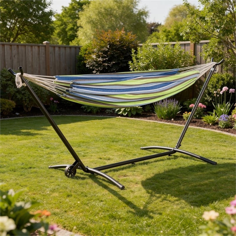 Joena Outdoor Hammock Stand with Angled Frame- Black Steel 130 Inch