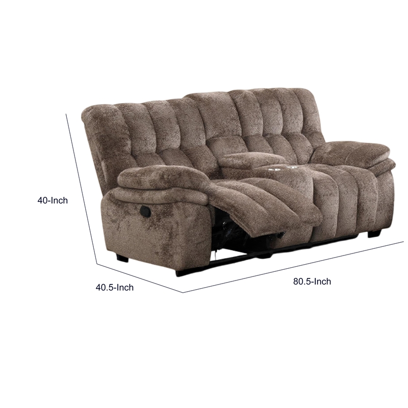 Heya Manual Recliner Loveseat w Console- Pillow Tufted Dark Brown- 81 Inch