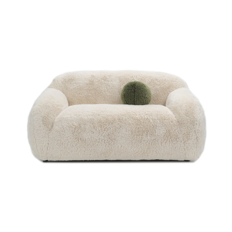 Dera Modern Loveseat- Olive Green Pillow- Sand Beige Faux Fur- 67 Inch