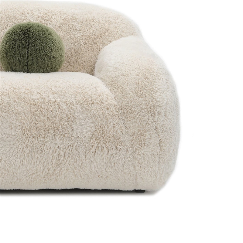 Dera Modern Loveseat- Olive Green Pillow- Sand Beige Faux Fur- 67 Inch
