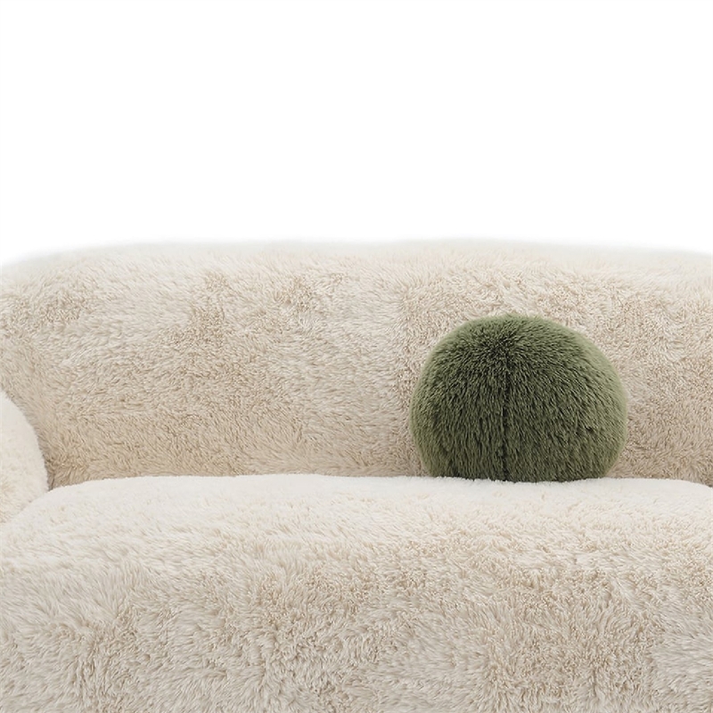 Dera Modern Loveseat- Olive Green Pillow- Sand Beige Faux Fur- 67 Inch