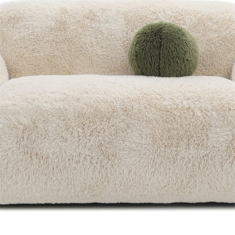 Dera Modern Loveseat- Olive Green Pillow- Sand Beige Faux Fur- 67 Inch