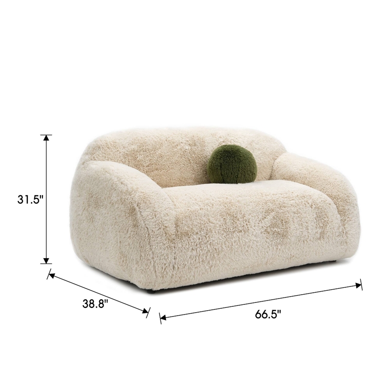 Dera Modern Loveseat- Olive Green Pillow- Sand Beige Faux Fur- 67 Inch