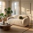 Dera Modern Loveseat- Olive Green Pillow- Sand Beige Faux Fur- 67 Inch