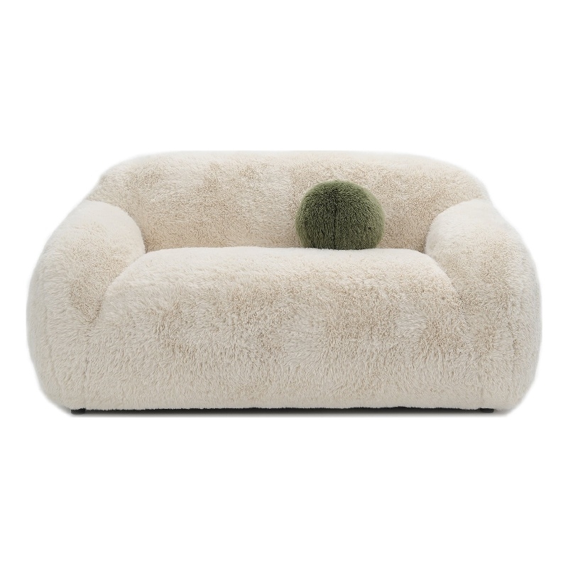 Dera Modern Loveseat- Olive Green Pillow- Sand Beige Faux Fur- 67 Inch