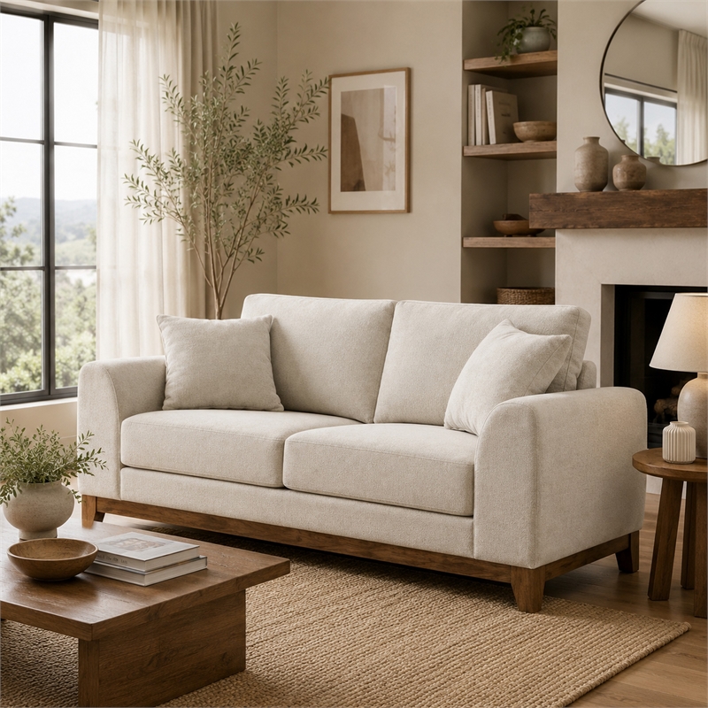 Wera Accent Loveseat with 2 Pillows- Light Gray Chenille- 65 Inch