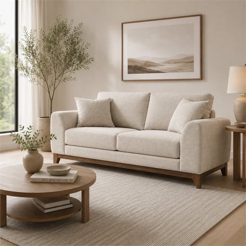 Wera Accent Loveseat with 2 Pillows- Light Gray Chenille- 65 Inch