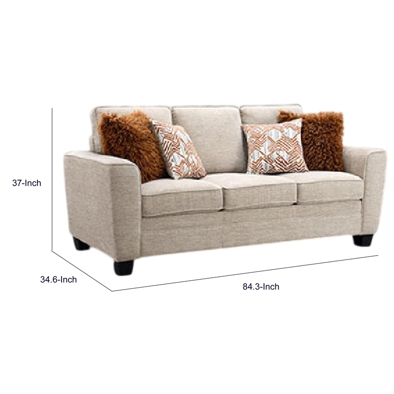 Eny Sofa with 4 Pillows- Taupe Brown Chenille- Black Legs- 84 Inch