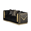 Dero Loveseat- 3 Pillows- Black Velvet- Gold Zebra Print Panels- 66 Inch