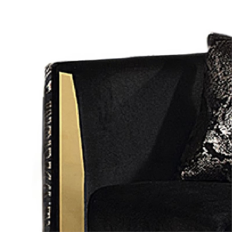 Dero Loveseat- 3 Pillows- Black Velvet- Gold Zebra Print Panels- 66 Inch