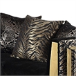Dero Loveseat- 3 Pillows- Black Velvet- Gold Zebra Print Panels- 66 Inch