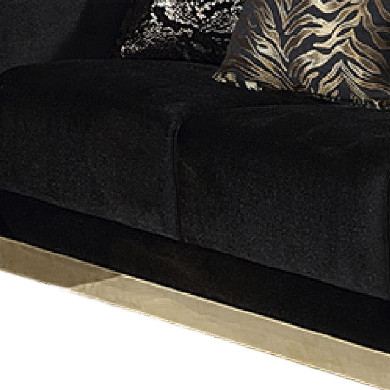 Dero Loveseat- 3 Pillows- Black Velvet- Gold Zebra Print Panels- 66 Inch