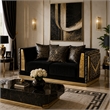 Dero Loveseat- 3 Pillows- Black Velvet- Gold Zebra Print Panels- 66 Inch