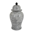 Loi Temple Jar with Lid- Black White Grid Pattern Ceramic- 17 Inch Decor